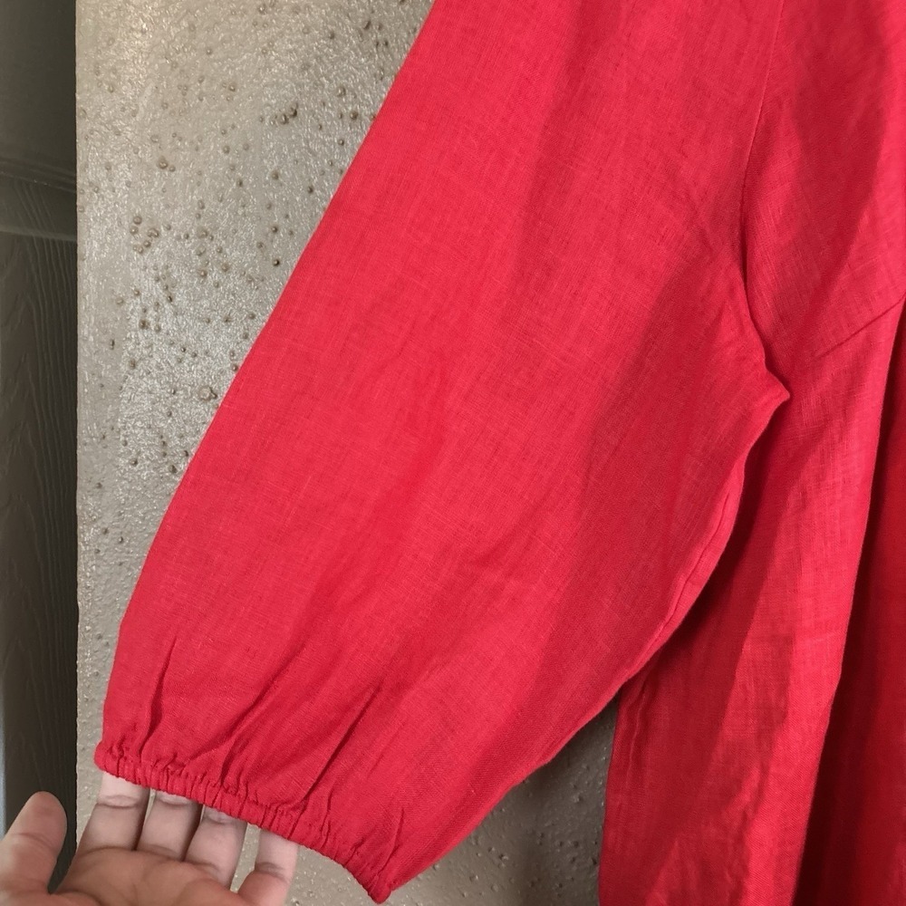 Linen Charter Club Luxury Women's Linen Embroidered 3/4-Sleeve Top Size XL Red - Picture 5 of 9